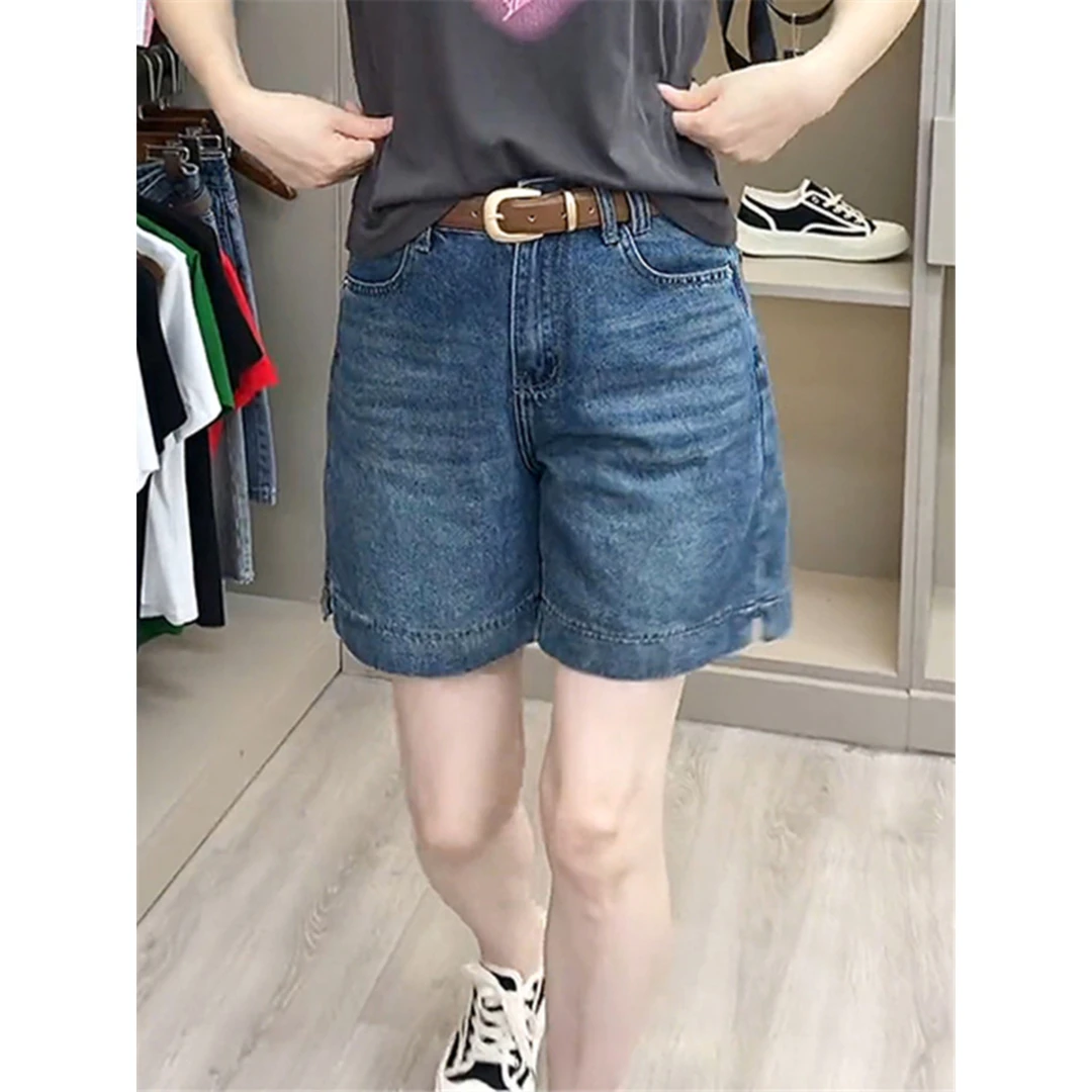 水洗牛仔短裤女夏季高腰显瘦百搭裤子复古宽松四分热裤小个子中裤