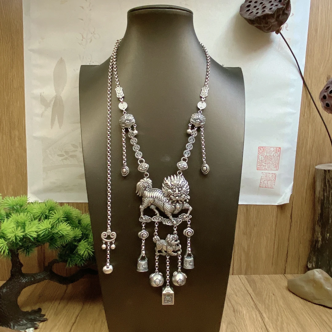 坠链均足银 手工錾刻银项链
