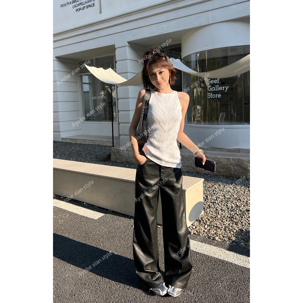 【AYOBE】显瘦高级气质感烫钻针织法式镂空背心