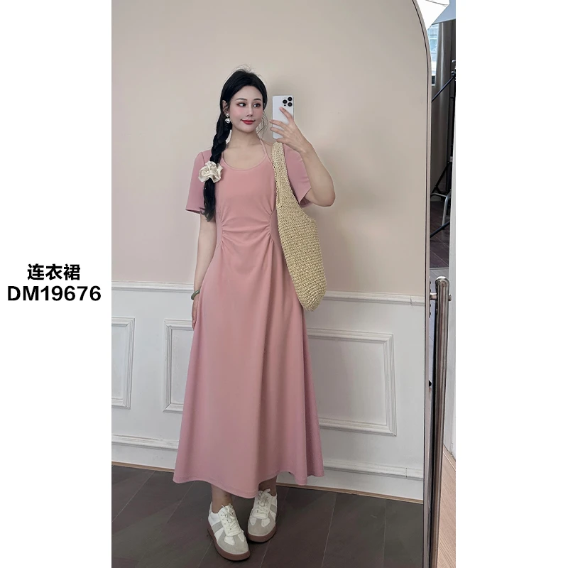 DM19676【女主滤镜】蛋妹微胖大码胖mm夏季挂脖遮肉显瘦连衣裙