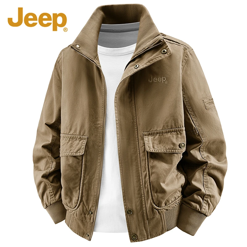 Jeep吉普官方正品2025秋季新款纯棉夹克男士休闲百搭立领工装外套