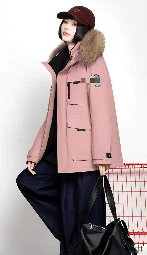 运动风拉链宽松型字母厚款户外毛领冬季保暖