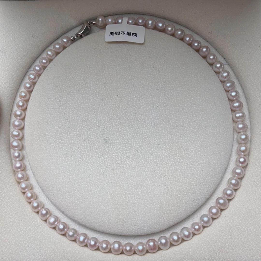 淡水珍珠银S925镶嵌颈饰7-8mm