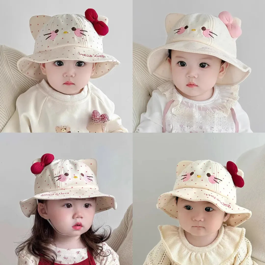 宝宝帽子春秋超萌可爱猫咪甜美蝴蝶结渔夫帽女童遮阳防晒萌趣盆帽