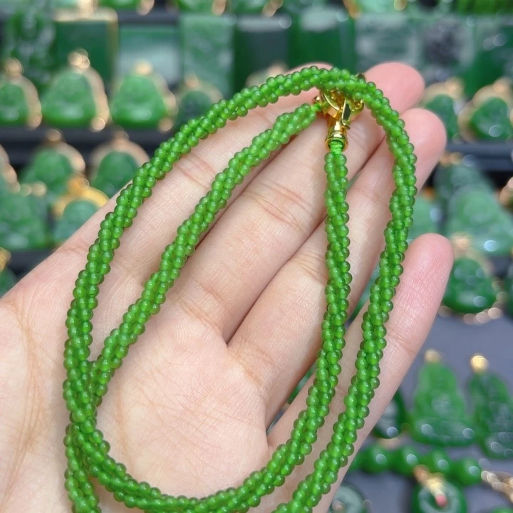 项链未镶嵌和田玉（碧玉）果绿麻花项链
