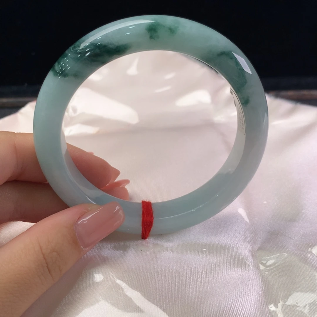 翡翠未镶嵌手镯缅甸A货翡翠 种水飘蓝花58 59