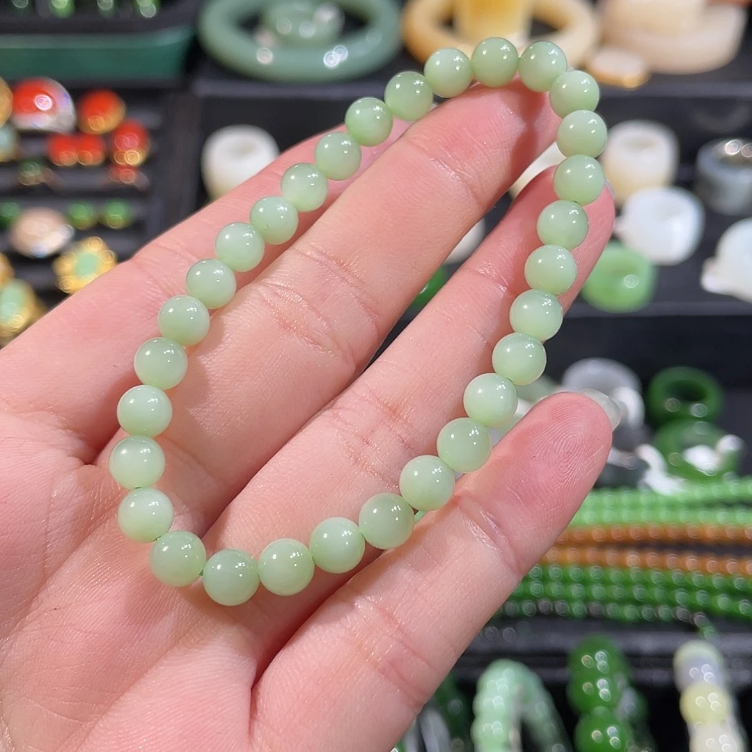 和田玉（碧玉）未镶嵌手串卡6 碧玉黑羊洞