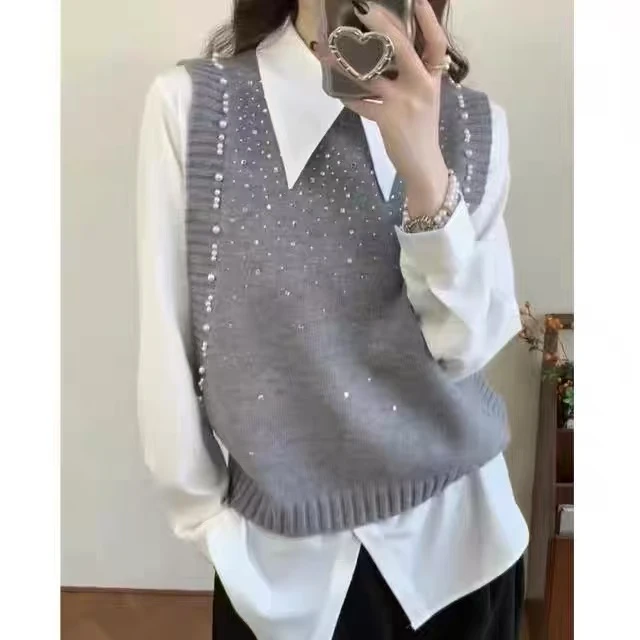 重工烫钻软糯针织马甲2025秋冬新款高级感超好看叠穿上衣背心818