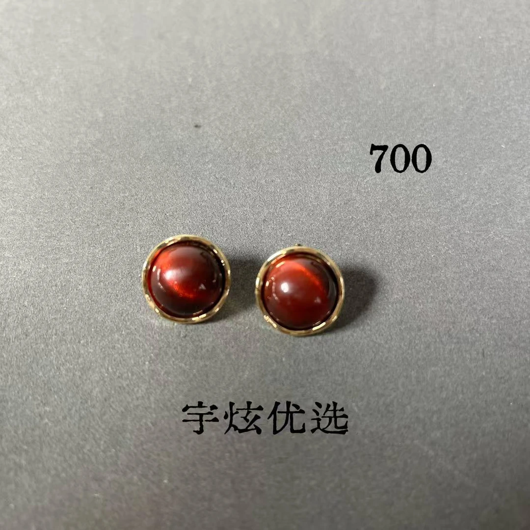 黄铜树脂耳饰 时尚百搭耳钉金色红色700