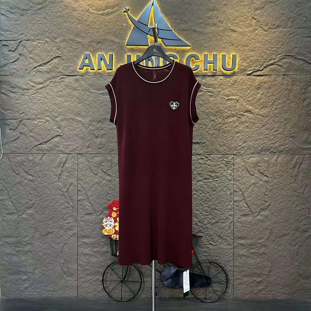 30 春季新款短袖长裙款式显瘦休闲简约中长款连衣裙