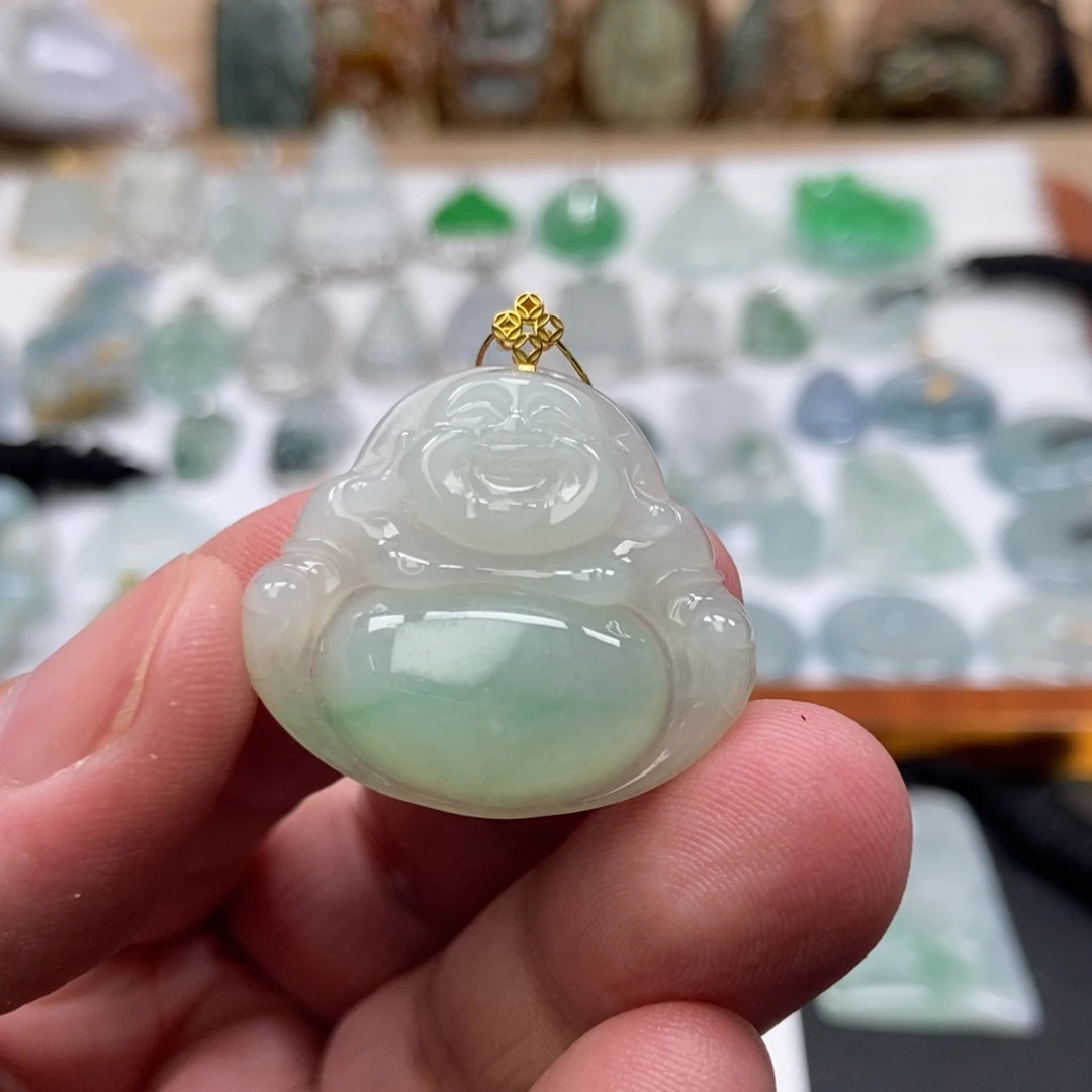 翡翠未镶嵌颈饰佛公 绿肚子 天然缅甸A货翡翠
