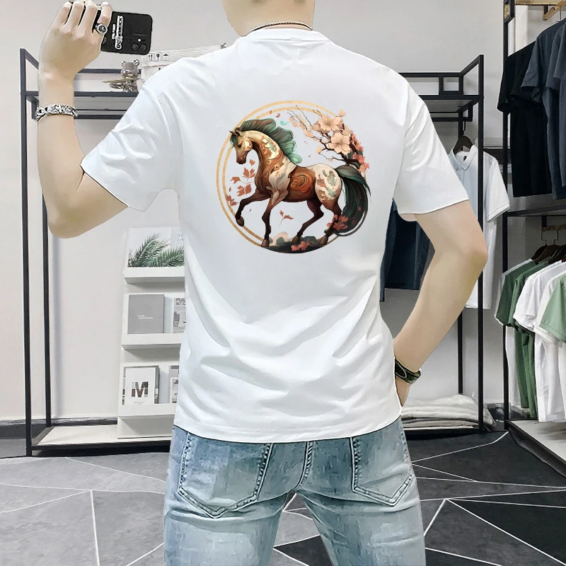男士短袖t恤夏季新款潮牌男装时尚印花修身半袖上衣休闲帅气圆领T
