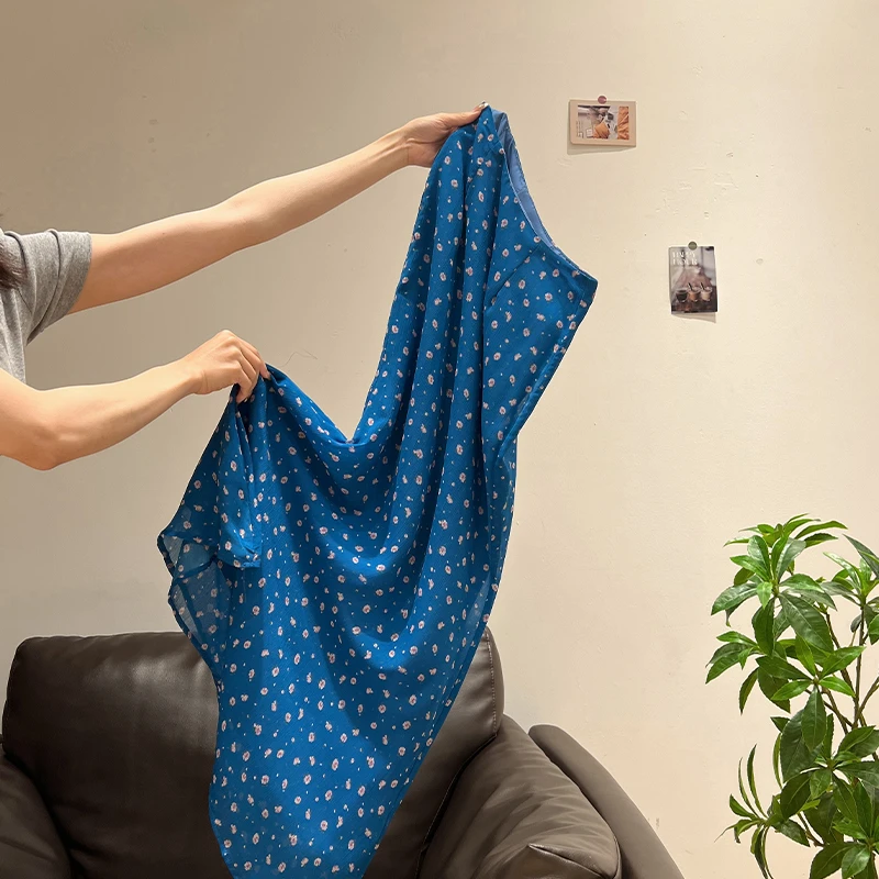 韩系蓝色碎花包臀裙女2025初夏新款时尚高腰显瘦气质a字百搭长裙