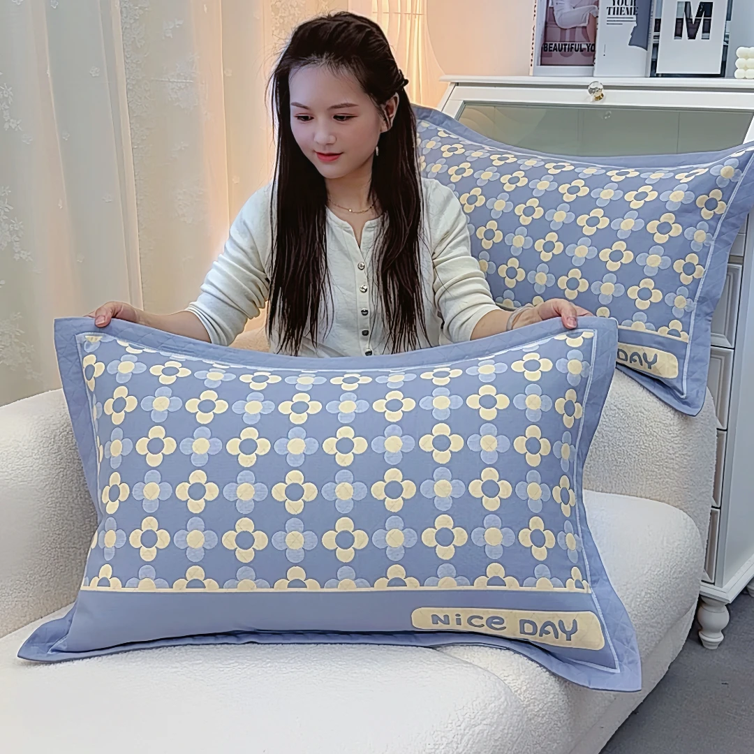 信封款纯棉纱布枕套48x74/吸汗情侣枕头套一对成人家用加厚枕芯套