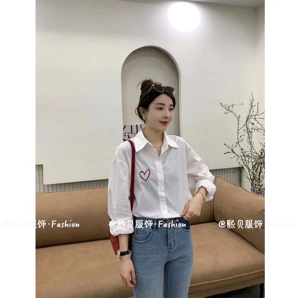 【浮浮款-只出不进】春季新款百搭宽松刺绣长袖衬衫 X0150