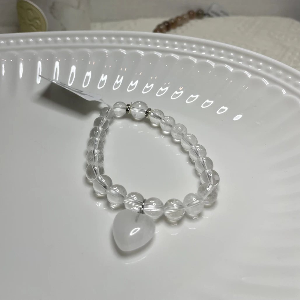 非金属锦纶手链 天然5A白水晶手串爱心吊坠纯洁净化心灵冥想神器