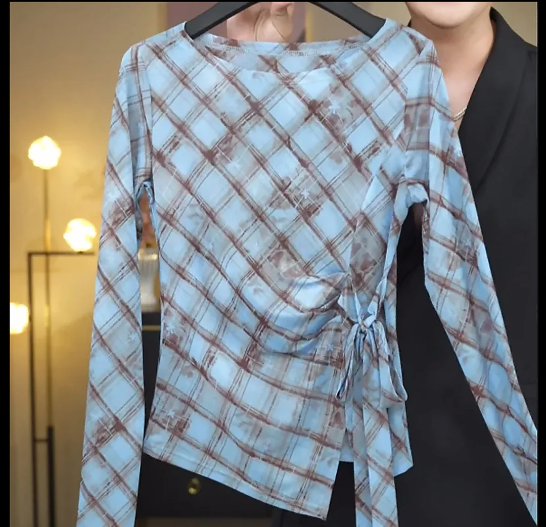 气质夏季绑带设计网纱T恤女薄款高级时尚百搭罩衫