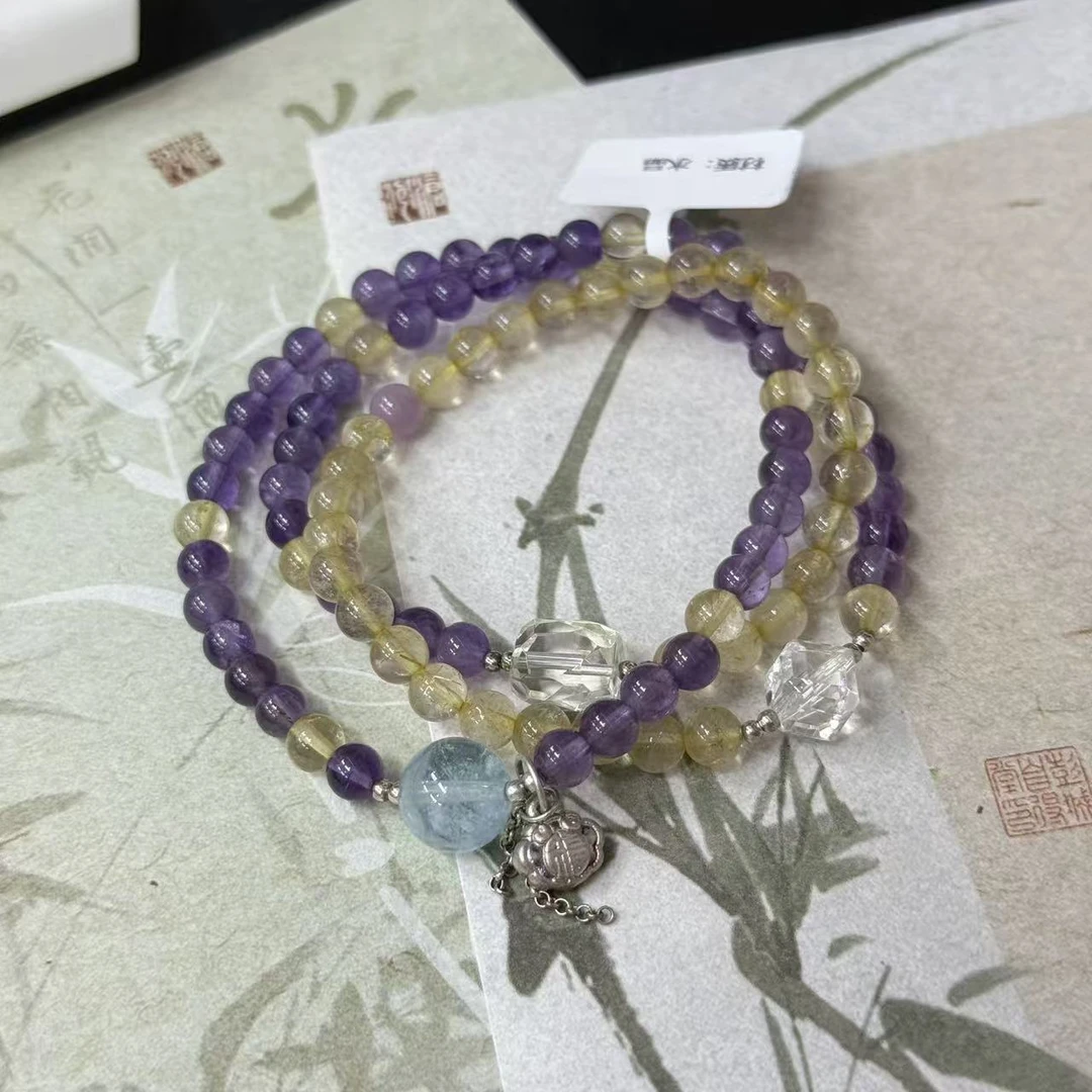 5124 紫水晶黄水三圈小众手串