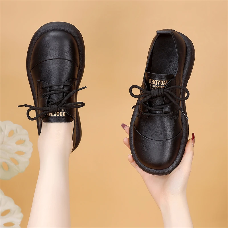 平底乐福鞋女2025年春季新款复古时尚百搭单鞋软底系带舒适小皮鞋