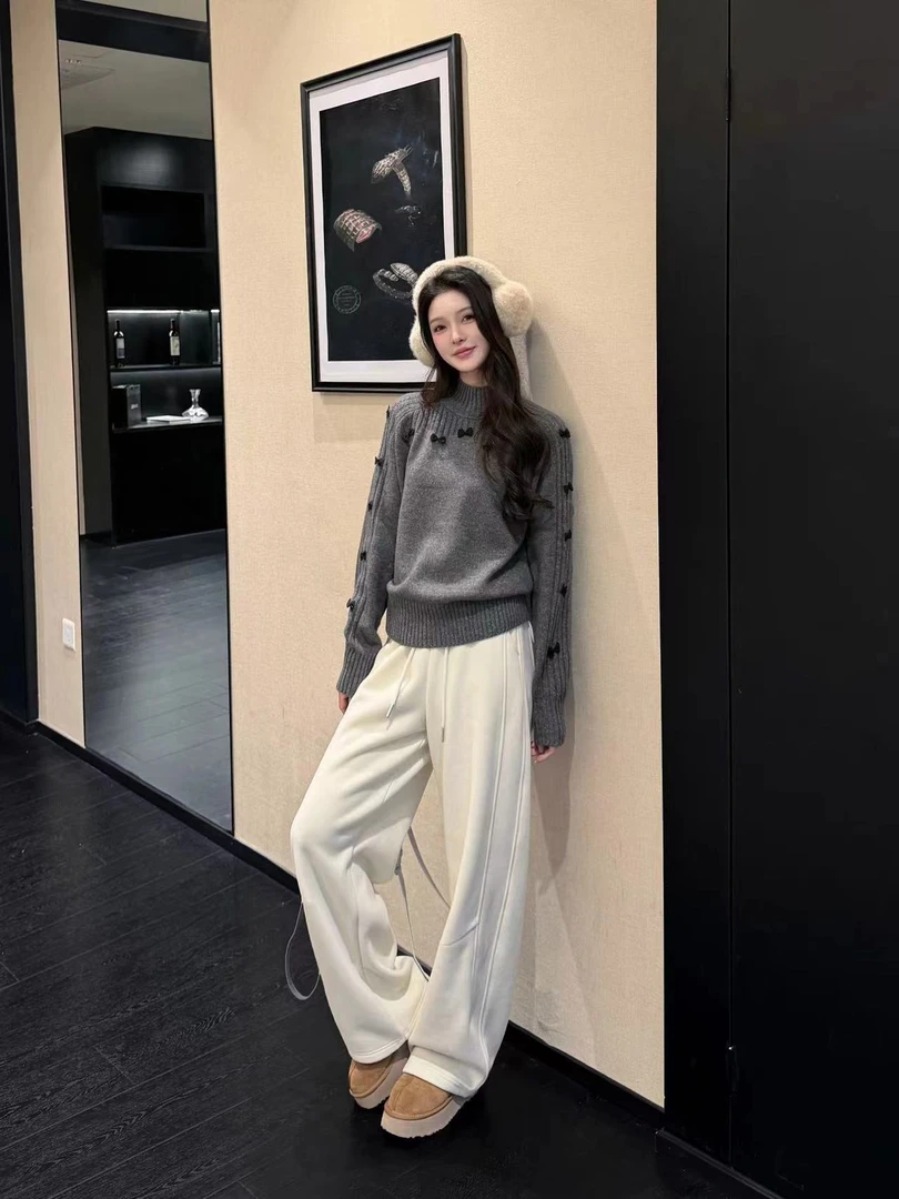 韩系半高领蝴蝶结拼接毛衣女2025冬季新款慵懒风时髦独特漂亮上衣