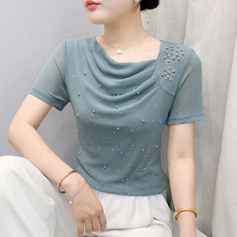 圆领时尚印花短袖T恤洋气轻奢打底衫2025年夏季新款百搭休闲女装