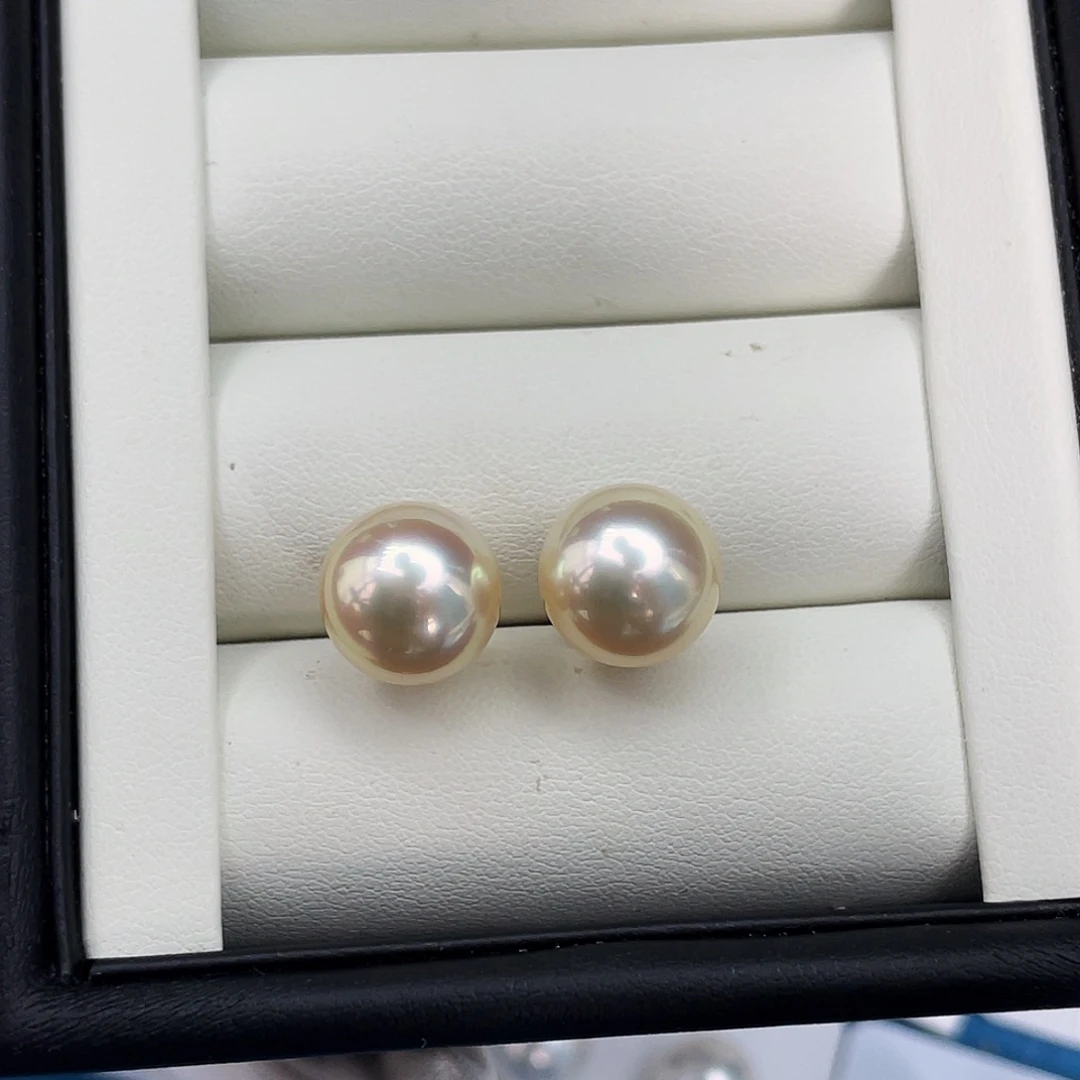 耳饰18K金镶嵌海水珍珠干枯玫瑰金耳钉11.6mm