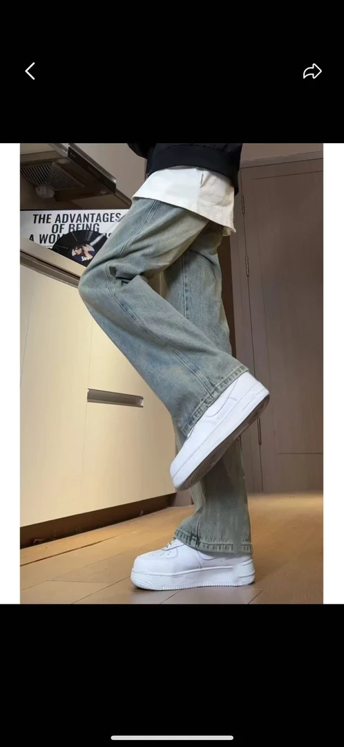 美式直筒高弹牛仔裤