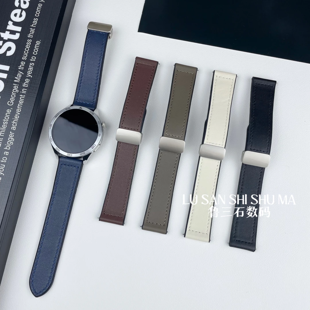 【表带】适用华为GT6表带Napa纳帕纹watch5头层真皮平纹GT4硅胶贴皮