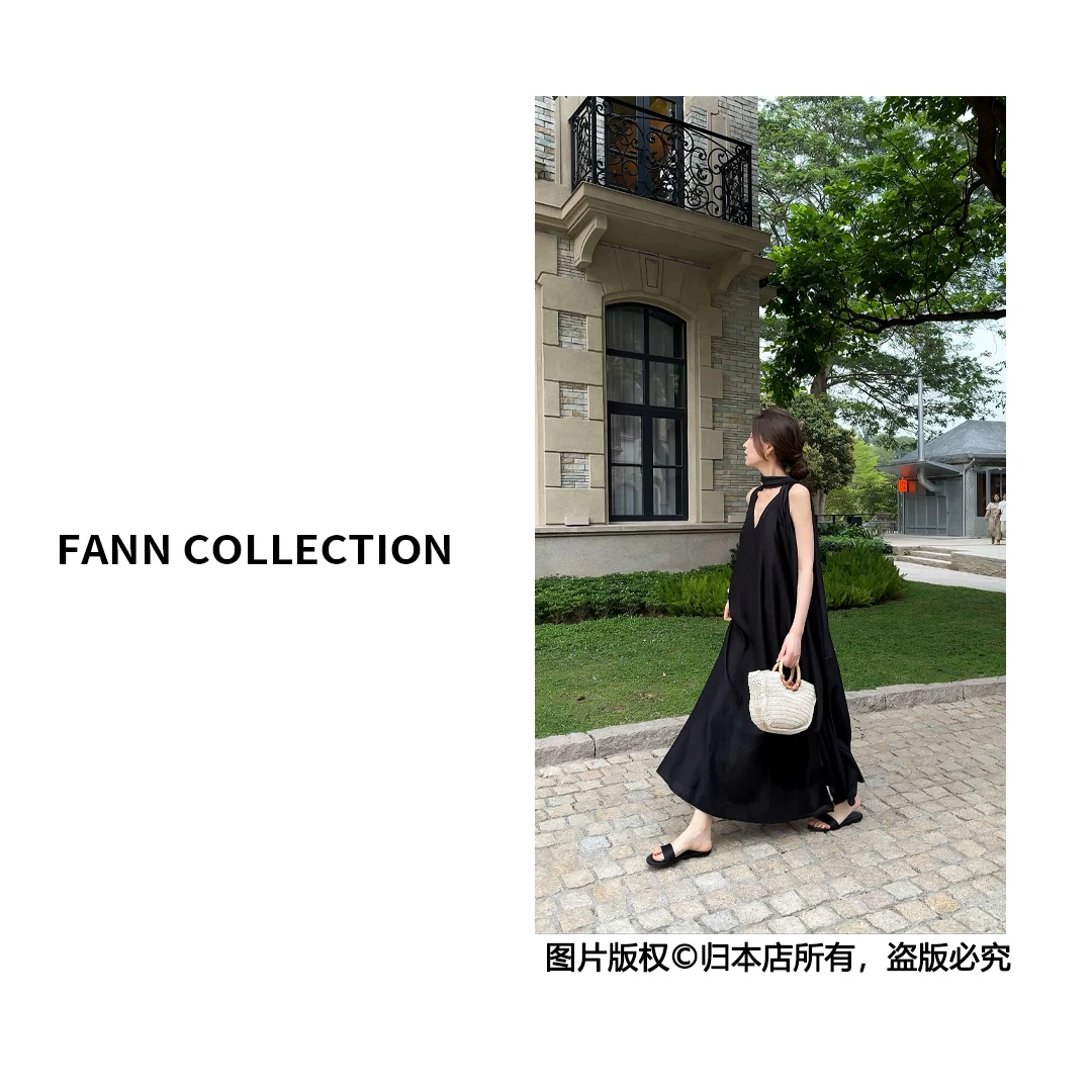 饭饭FANN COLLECTION 悦己 高级感小众V领无袖连衣裙FANNC103