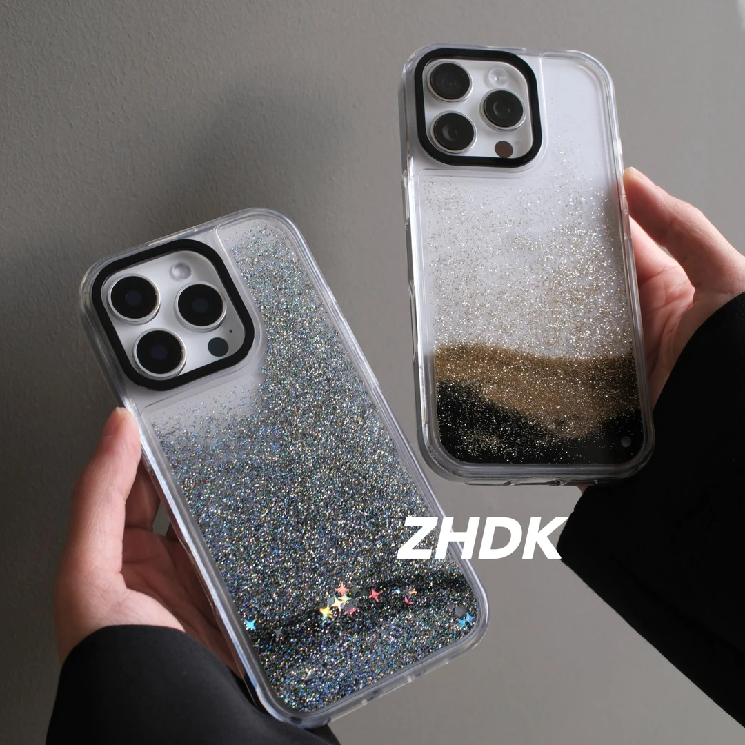 流沙黑银闪粉高级感适用iPhone16promax手机壳苹果15/14/13防摔