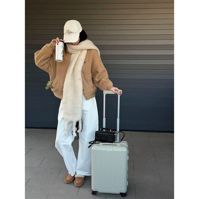 两件套新款时尚高级感休闲复古长袖外套上衣高腰白色阔腿裤套装女