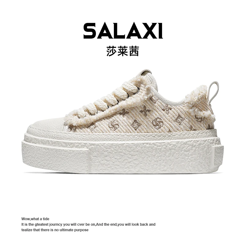 SALAXI/莎莱茜 2025冬季新品毛边松糕厚底国潮板鞋系带低帮休闲鞋