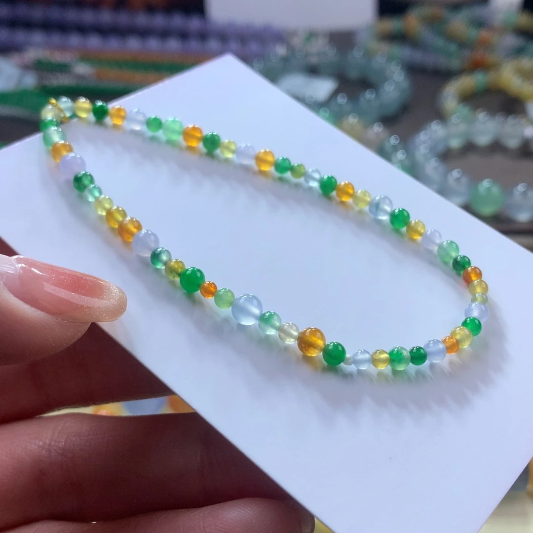 翡翠手链未镶嵌精品系列，冰浓彩小米卡2.5-4