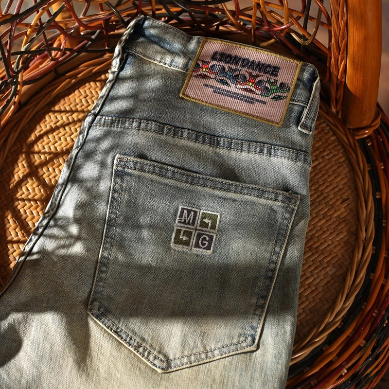 潮流百搭复古牛仔裤男士修身直筒潮牌休闲爆款男装牛仔裤