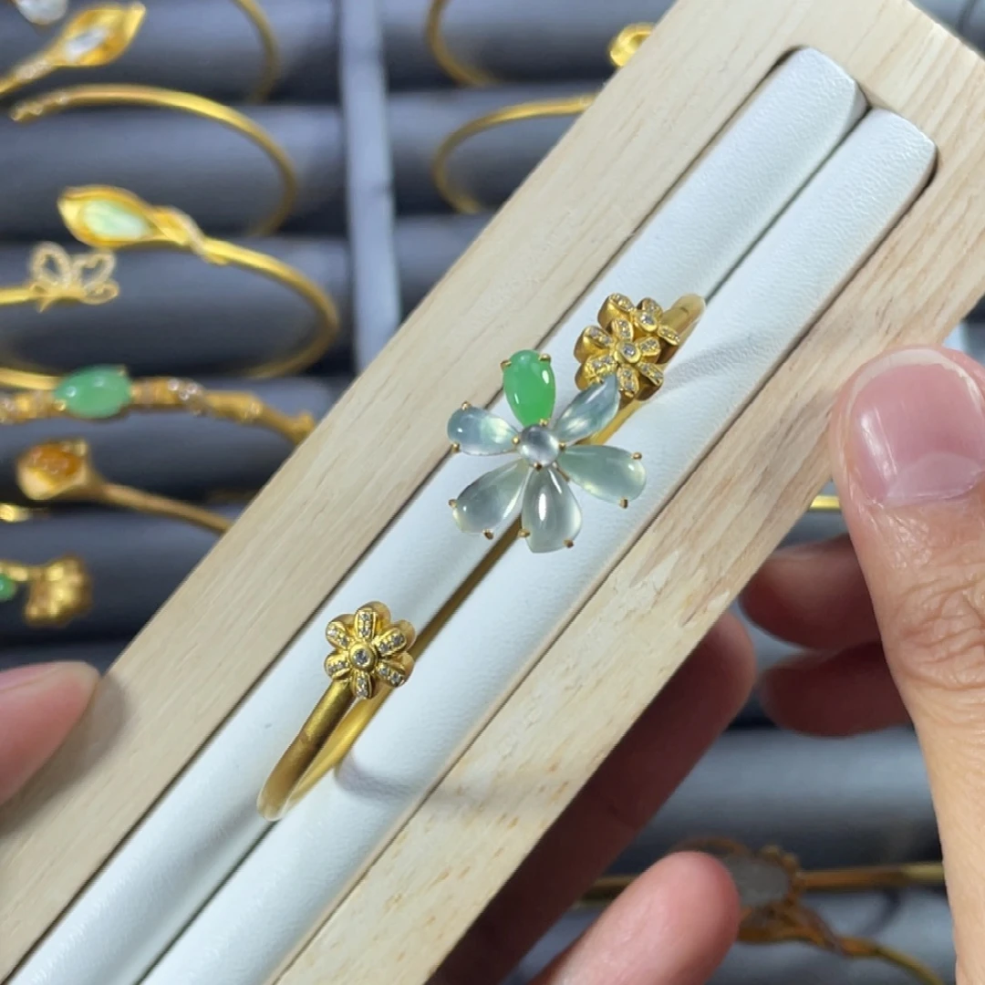 翡翠银S925镀金镶嵌手镯