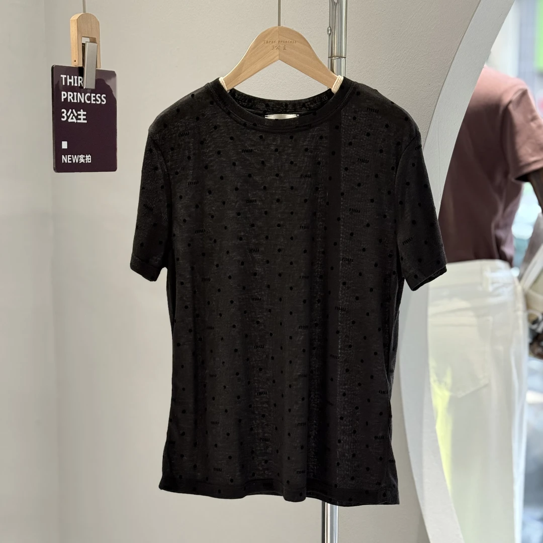 3公主 南油原创小众 轻奢微透黑色时尚新款女款休闲上衣高品T恤