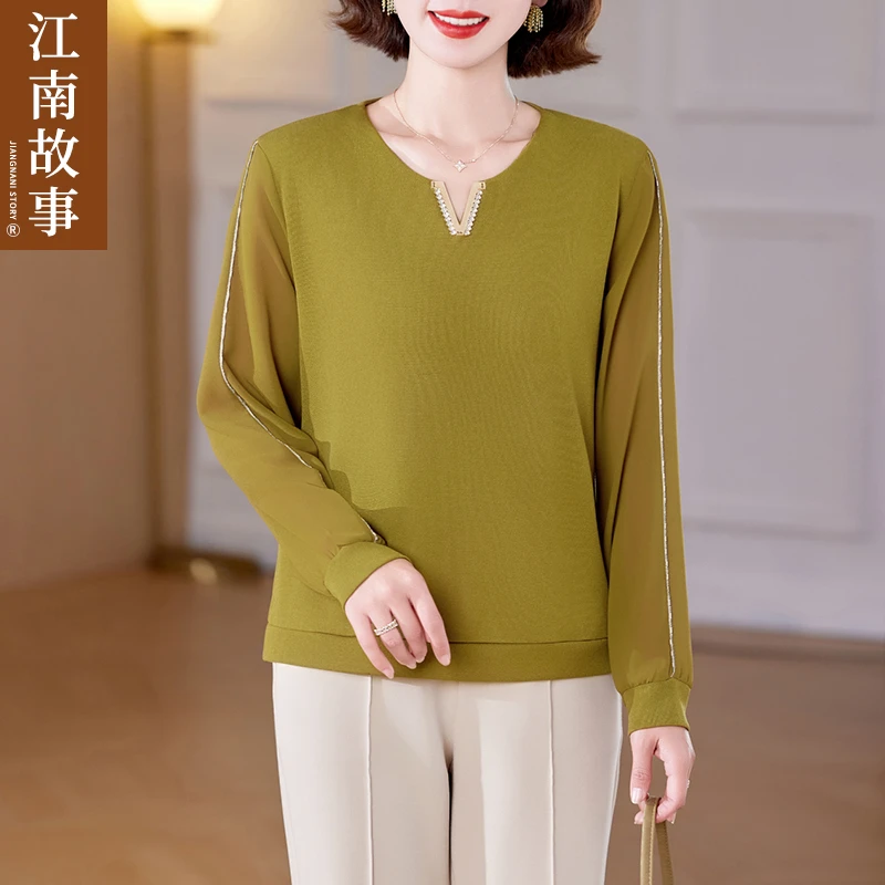 江南故事时尚妈妈装薄款中老年女装宽松休闲春秋百搭长袖上衣