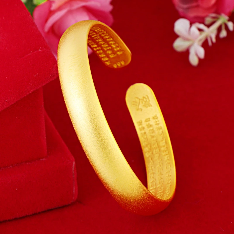 铜合金手镯 铜合金心经哑光面手环女手饰开口不掉色传承磨砂镯子