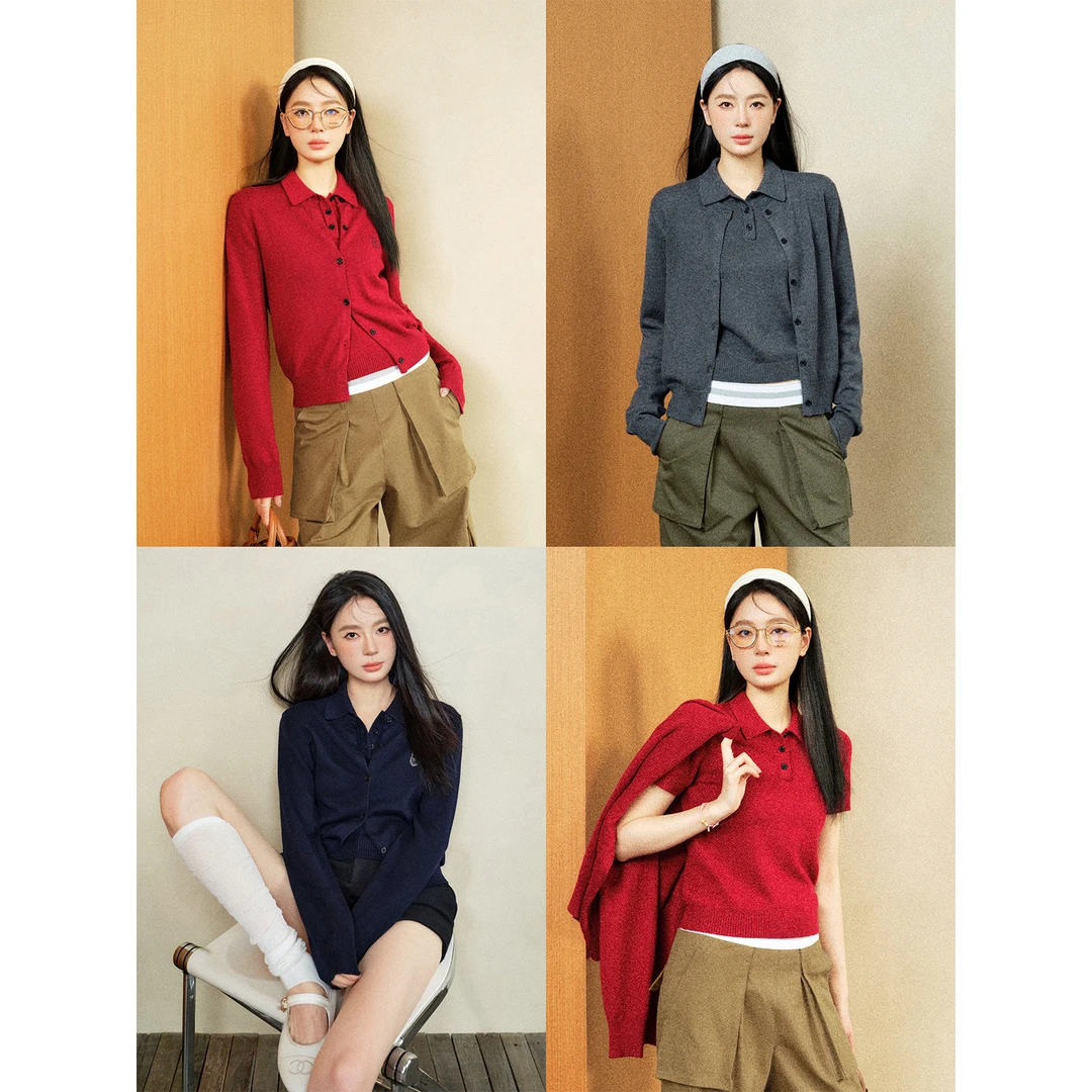 周淼ZHOUMIAO【高智都市系列】针织POLO衫上衣开衫套装女ZM25G8572Z