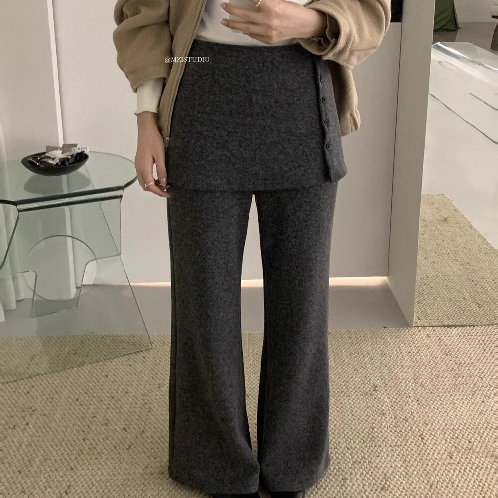 孕妇屁帘裤可拆慵懒风微喇叭休闲加绒裤秋冬季宽松显瘦阔腿拖地裤