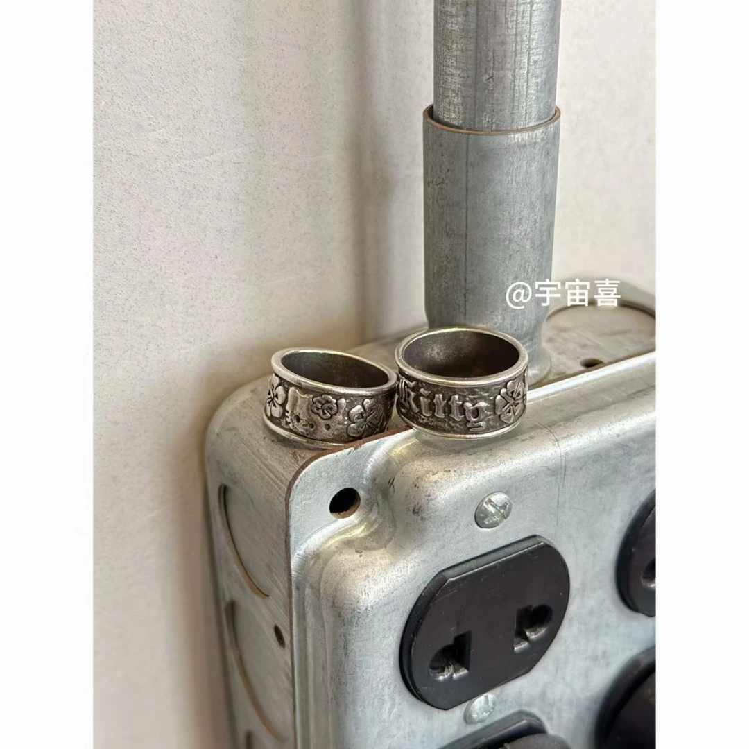 铜合金戒指 X1-019【中古做旧kt梵文宽版闭口戒指】美码