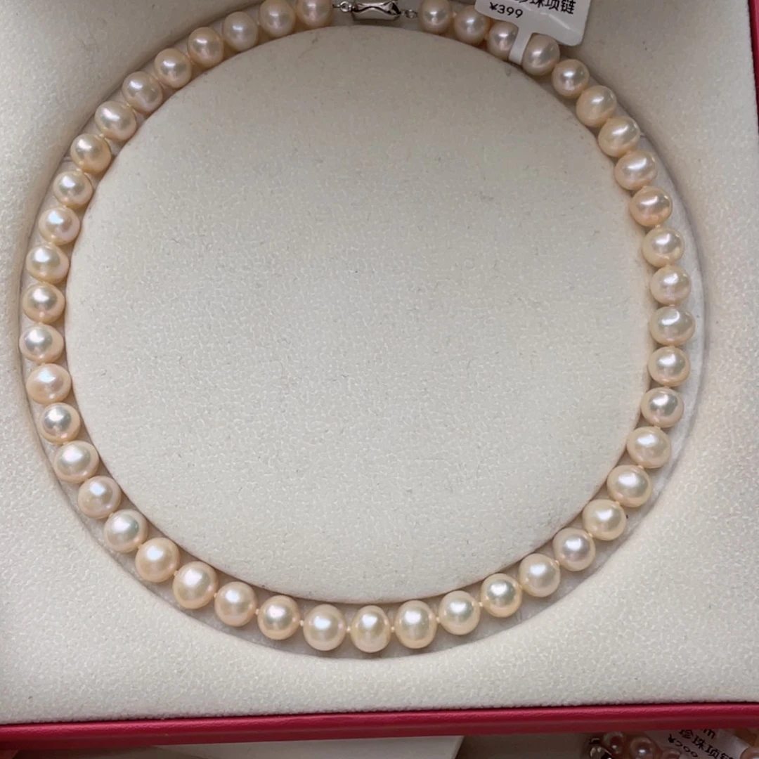 淡水珍珠银S925镶嵌颈饰9-10mm