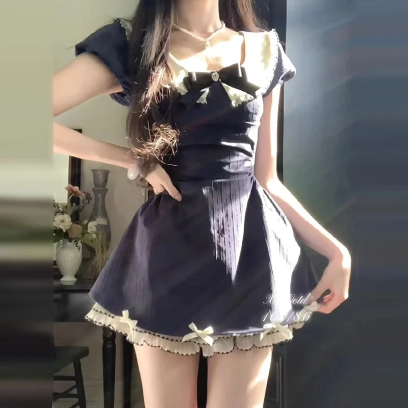 法式绝美蓝色连衣裙女夏季2025新款小个子收腰显瘦a字辣妹包臀裙