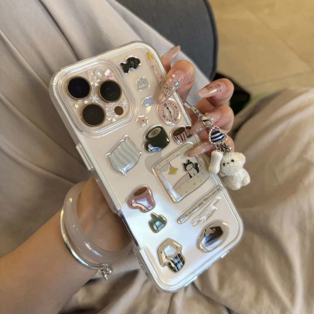 奥菲顿可爱diy小猫贴纸适用iPhone16/15Pm二合一12手机壳苹果14女