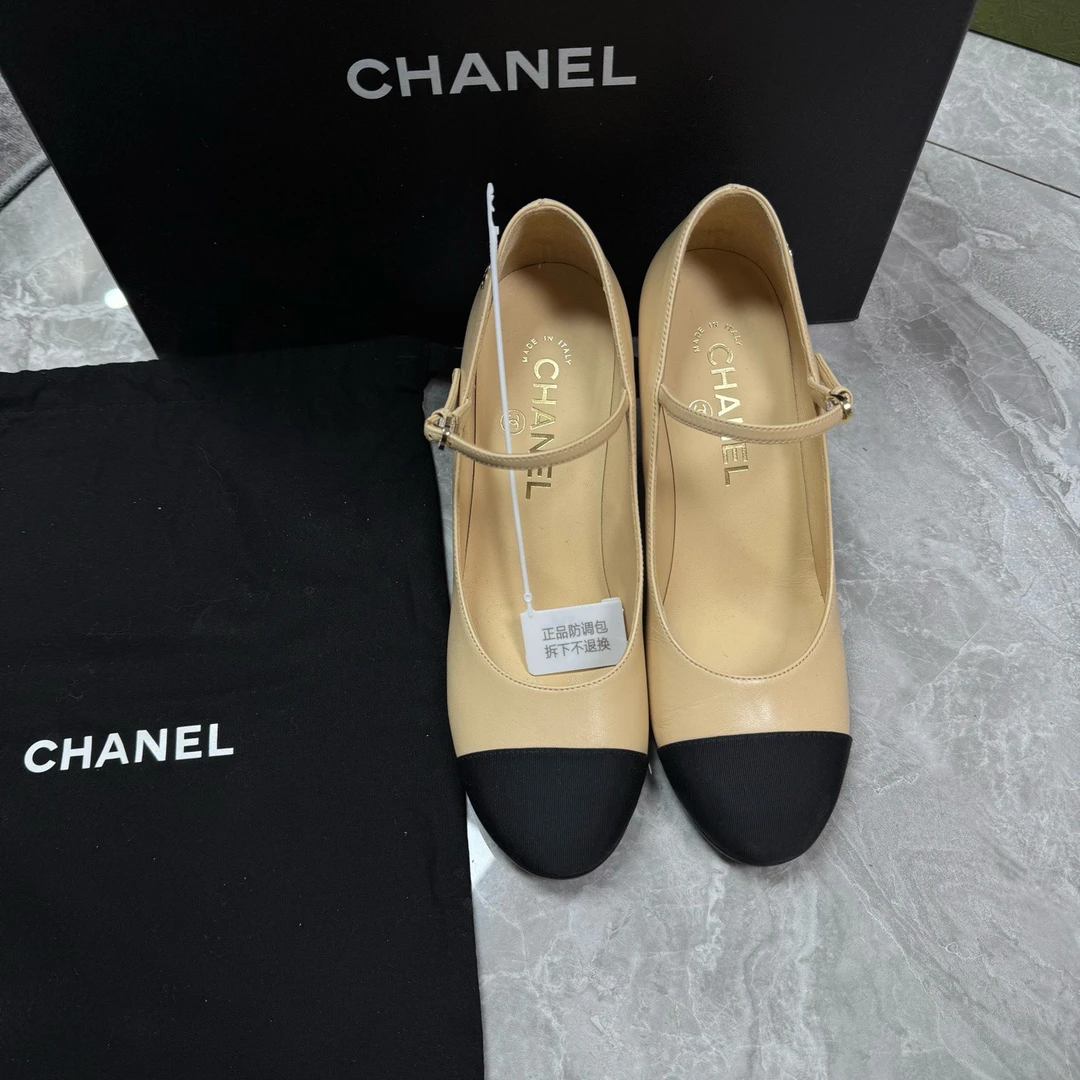 99新 Chanel/香奈儿 葡萄籽奢潮/Chanel 皮革24S粗跟玛丽珍/36.5