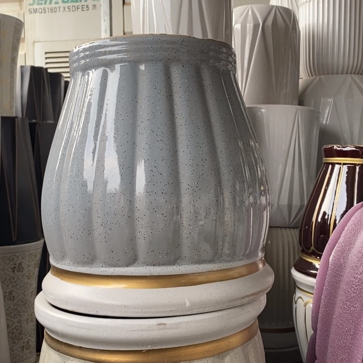 低腰中号金边大理石水泥灰南瓜32*32