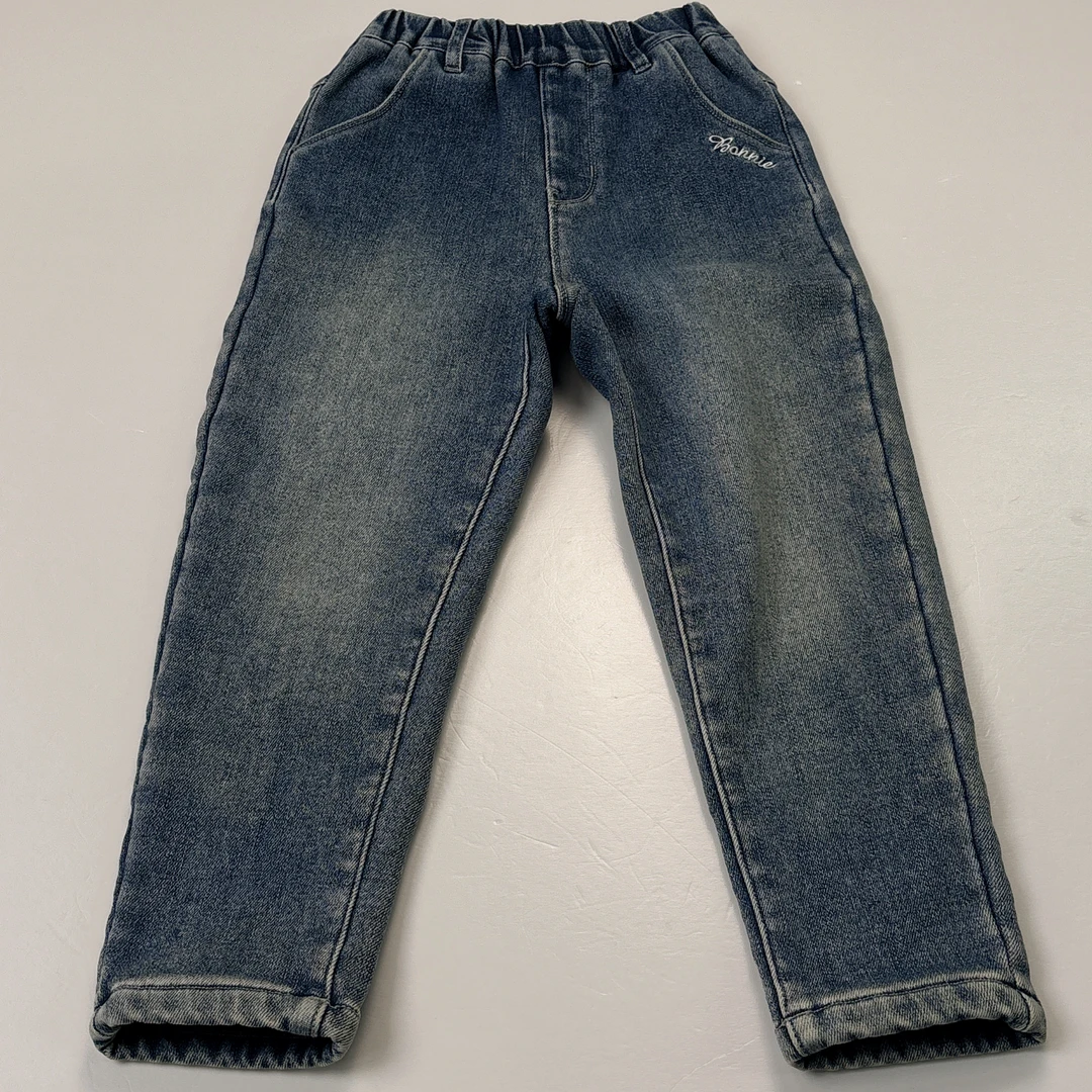 卜吉熊新款童装时尚轻潮学院风冬季加绒加厚休闲牛仔长裤(137)