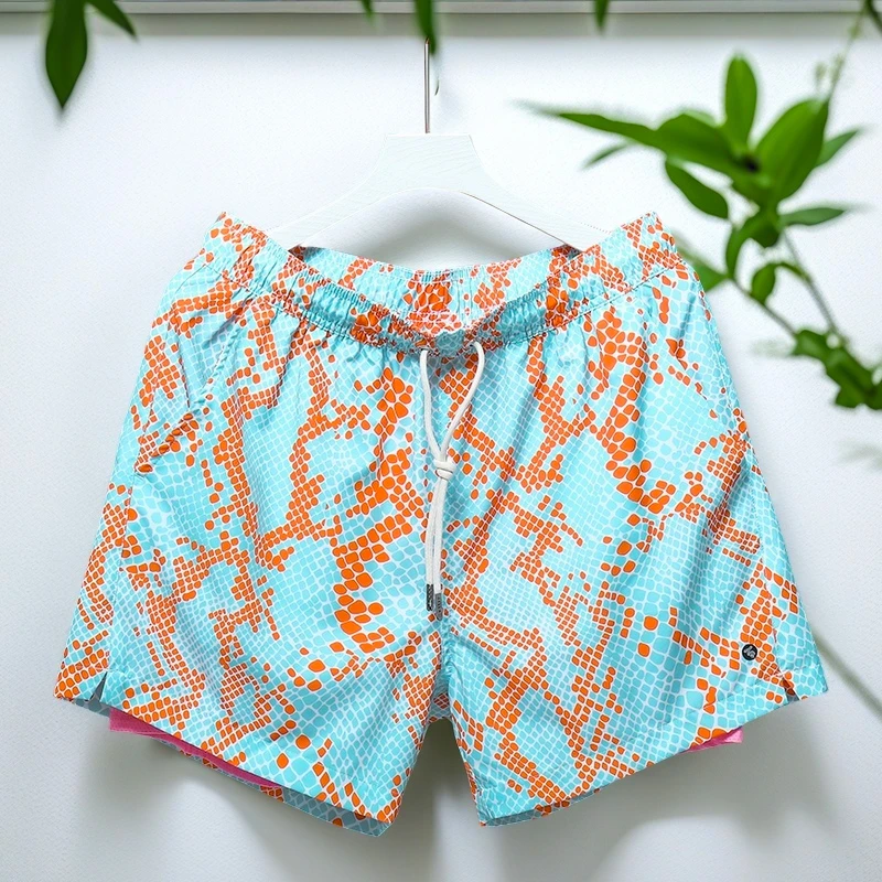 男士速干沙滩裤弹力带内衬防尴尬游泳装备时尚休闲宽松三分裤潮牌