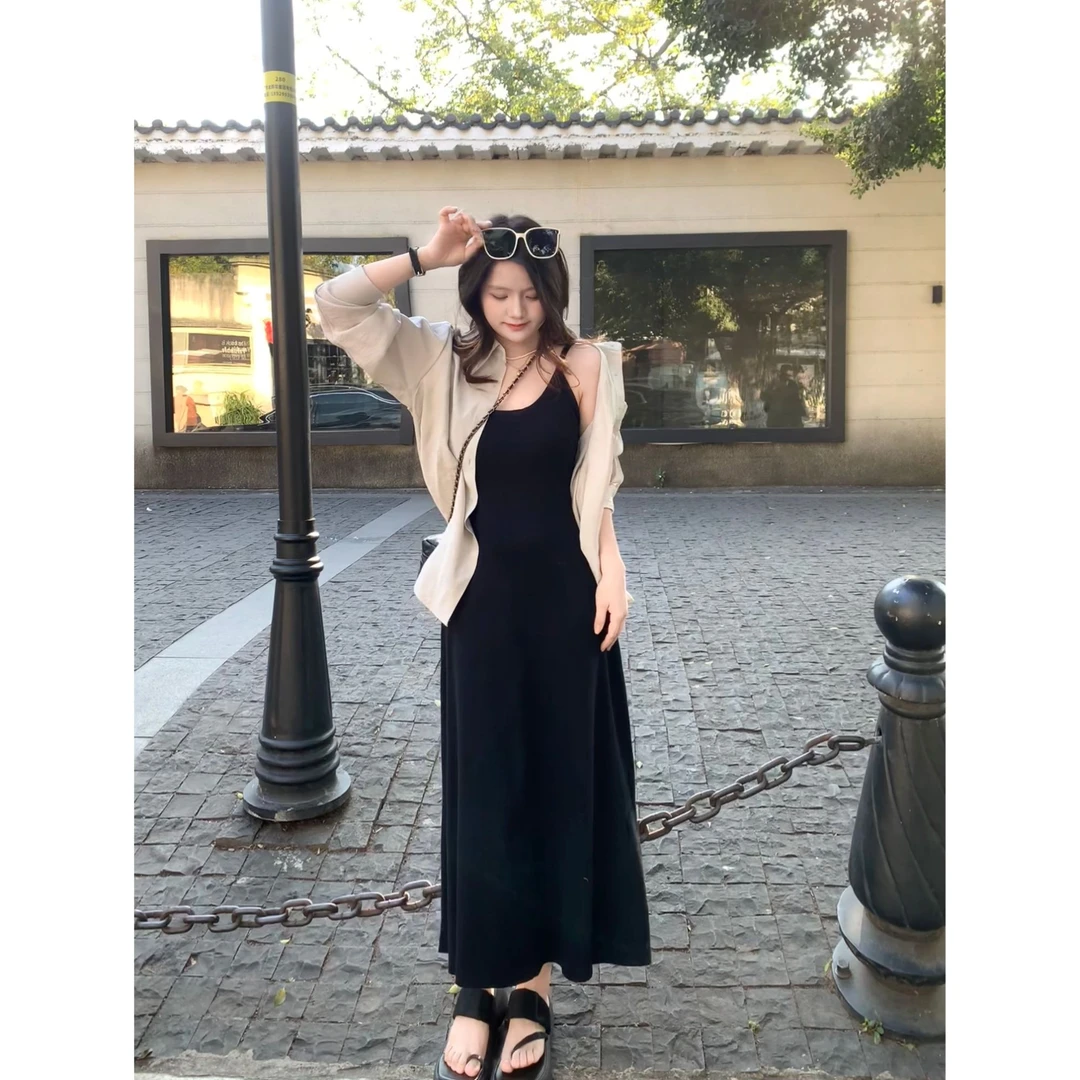 小个子复古针织吊带连衣裙女夏季新款法式时尚气质显瘦收腰长裙女