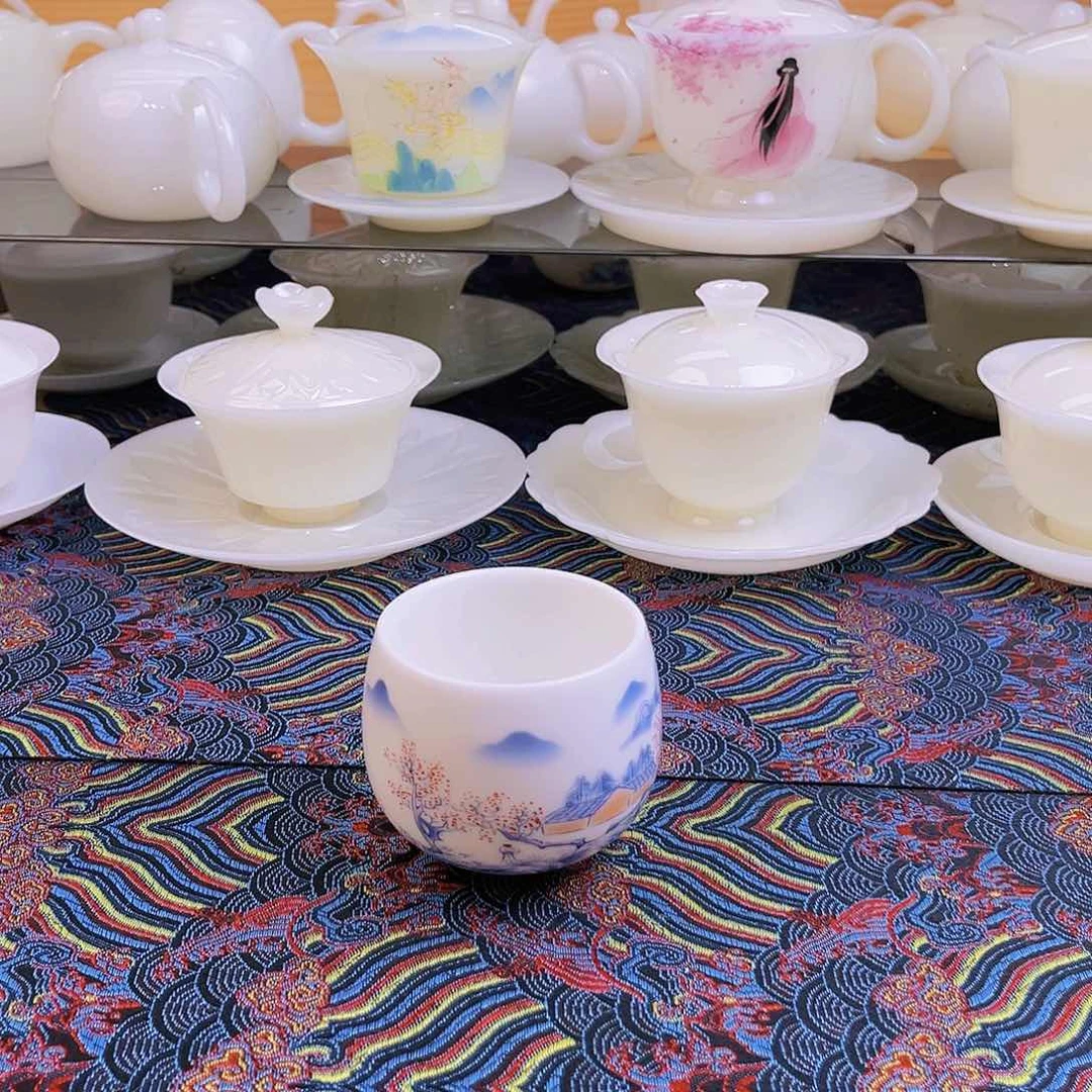 盖碗瓷羊脂玉瓷素烧主人杯120cc